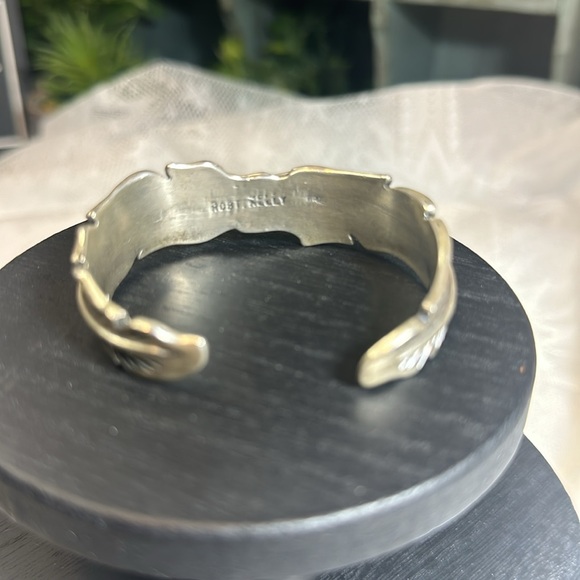 Robert Kelly Navajo Indian feather cuff bangle bracelet silver - Picture 5 of 9